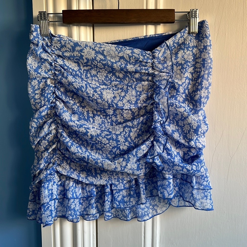 Blue Floral Zara Ruffled Mini Skirt, Small